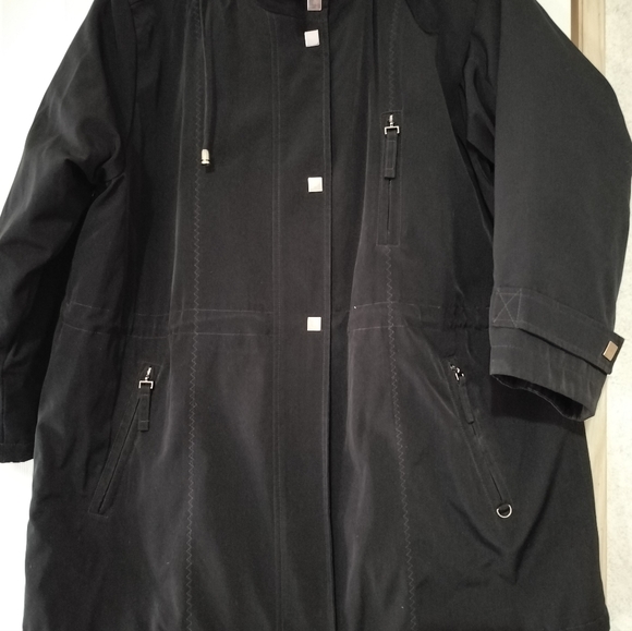 Liz Claiborne Woman's Black Jacket Size 1X with Hoodie Zipper Front - Picture 4 of 7
